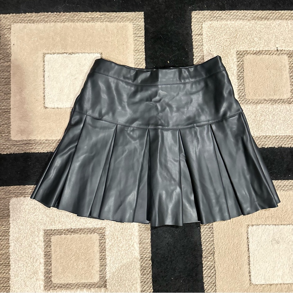 Black Pleated Leather Skirt